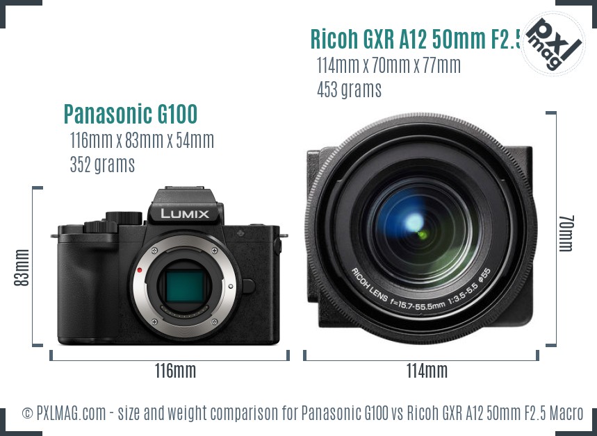 Panasonic G100 vs Ricoh GXR A12 50mm F2.5 Macro size comparison