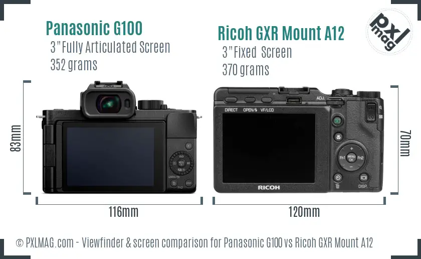 Panasonic G100 vs Ricoh GXR Mount A12 Screen and Viewfinder comparison