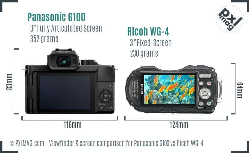 Panasonic G100 vs Ricoh WG-4 Screen and Viewfinder comparison