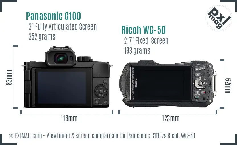 Panasonic G100 vs Ricoh WG-50 Screen and Viewfinder comparison Panasonic G100 vs Ricoh WG-50 Screen and Viewfinder comparison