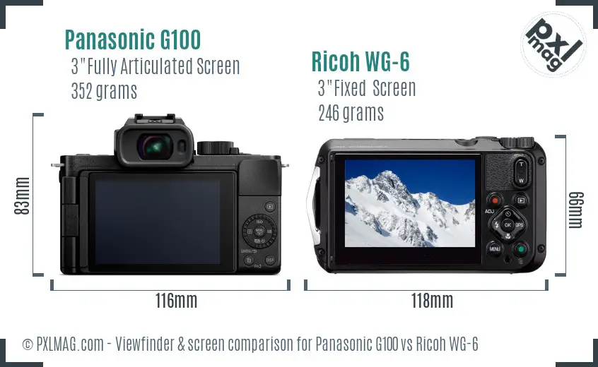 Panasonic G100 vs Ricoh WG-6 Screen and Viewfinder comparison