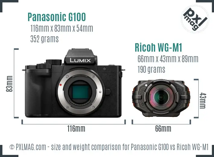 Panasonic G100 vs Ricoh WG-M1 size comparison Panasonic G100 vs Ricoh WG-M1 size comparison