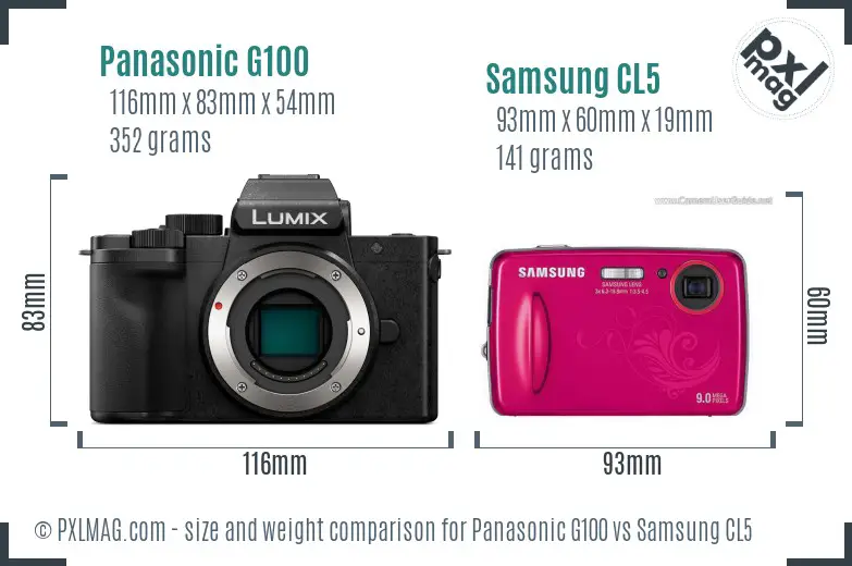 Panasonic G100 vs Samsung CL5 size comparison Panasonic G100 vs Samsung CL5 size comparison