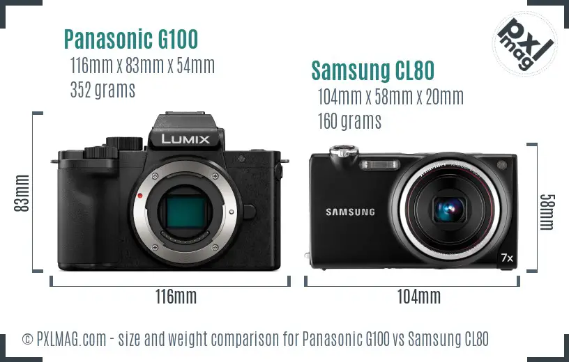 Panasonic G100 vs Samsung CL80 size comparison Panasonic G100 vs Samsung CL80 size comparison