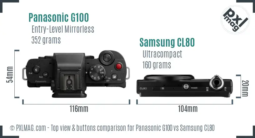 Panasonic G100 vs Samsung CL80 top view buttons comparison Panasonic G100 vs Samsung CL80 top view buttons comparison