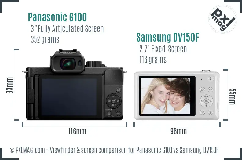 Panasonic G100 vs Samsung DV150F Screen and Viewfinder comparison