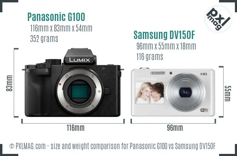 Panasonic G100 vs Samsung DV150F size comparison