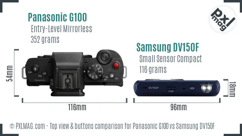Panasonic G100 vs Samsung DV150F top view buttons comparison