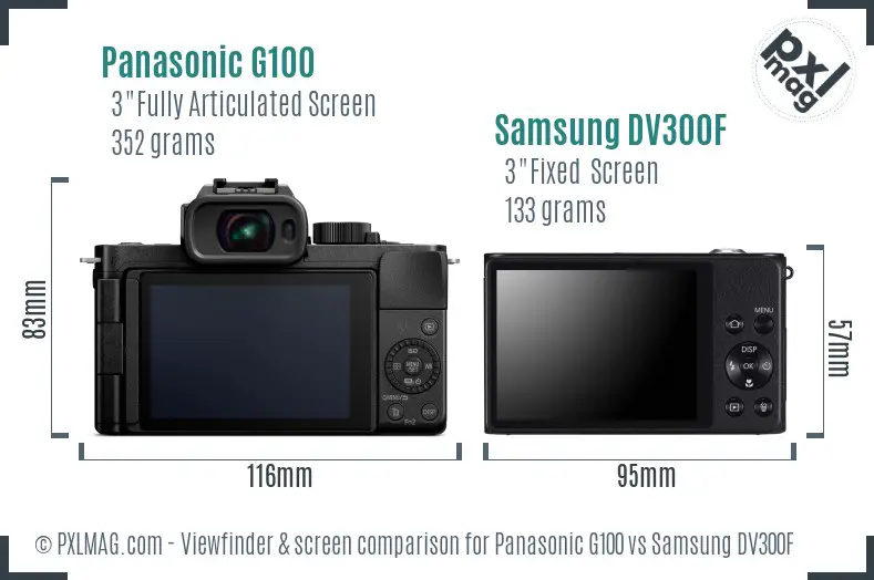 Panasonic G100 vs Samsung DV300F Screen and Viewfinder comparison