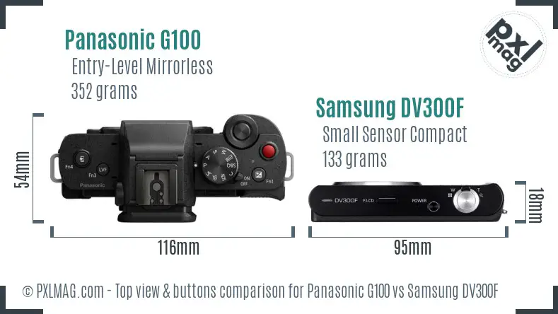 Panasonic G100 vs Samsung DV300F top view buttons comparison