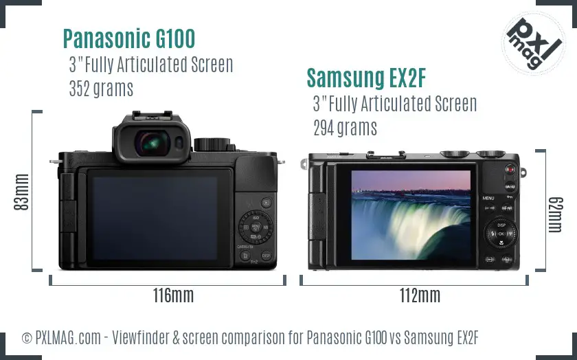 Panasonic G100 vs Samsung EX2F Screen and Viewfinder comparison