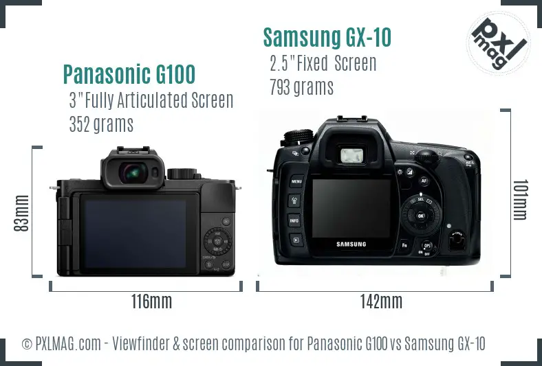 Panasonic G100 vs Samsung GX-10 Screen and Viewfinder comparison