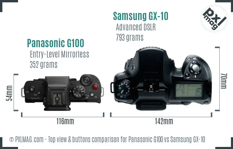 Panasonic G100 vs Samsung GX-10 top view buttons comparison