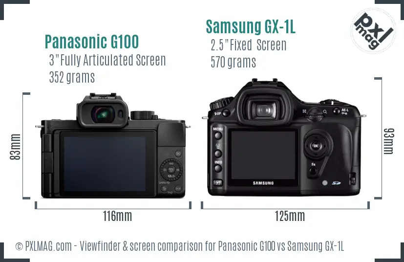 Panasonic G100 vs Samsung GX-1L Screen and Viewfinder comparison