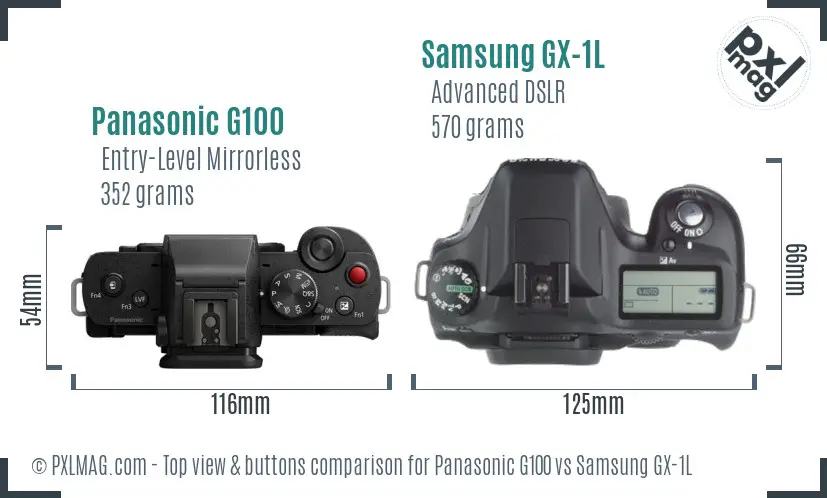 Panasonic G100 vs Samsung GX-1L top view buttons comparison