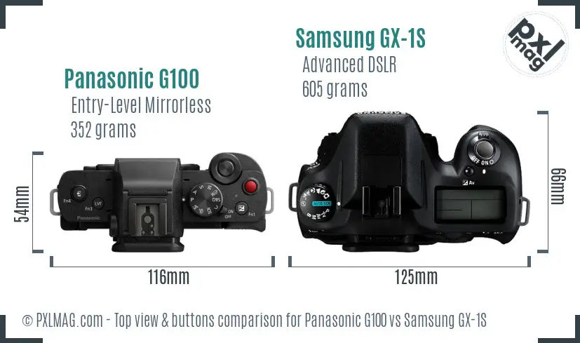 Panasonic G100 vs Samsung GX-1S top view buttons comparison Panasonic G100 vs Samsung GX-1S top view buttons comparison