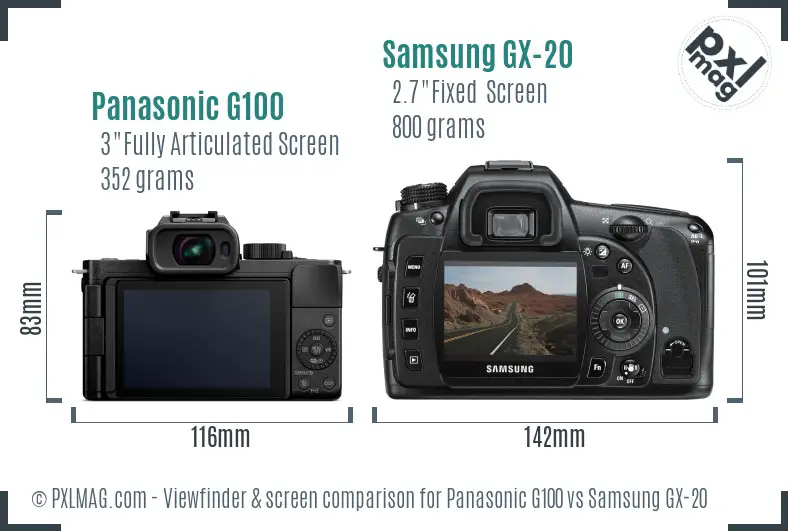 Panasonic G100 vs Samsung GX-20 Screen and Viewfinder comparison