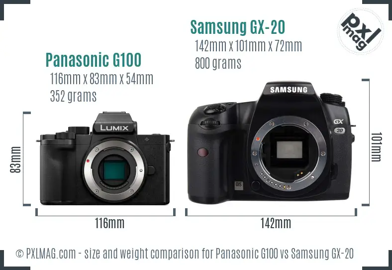 Panasonic G100 vs Samsung GX-20 size comparison