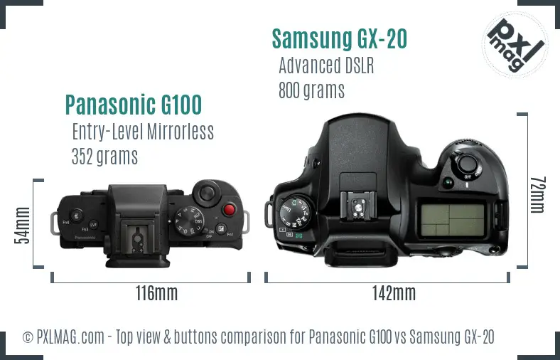 Panasonic G100 vs Samsung GX-20 top view buttons comparison