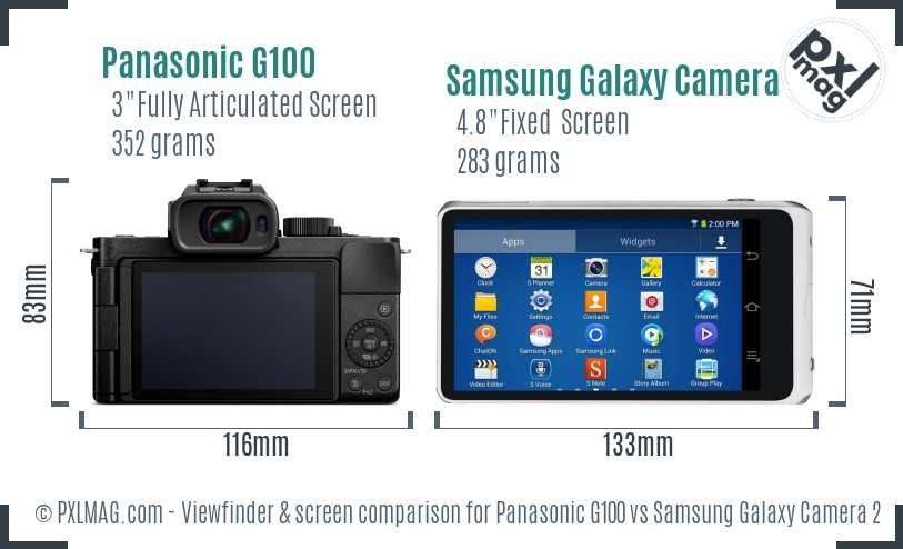 Panasonic G100 vs Samsung Galaxy Camera 2 Screen and Viewfinder comparison