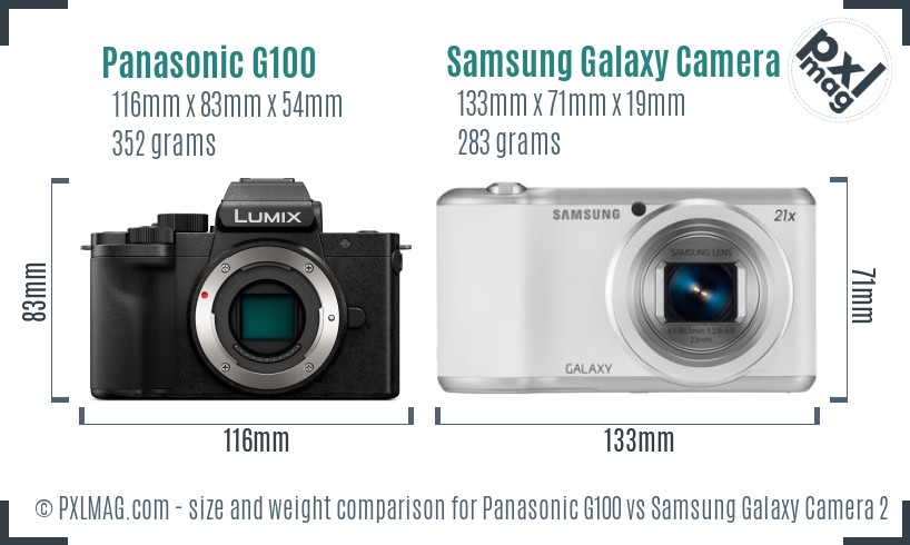 Panasonic G100 vs Samsung Galaxy Camera 2 size comparison