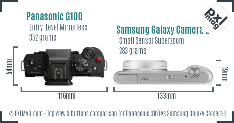Panasonic G100 vs Samsung Galaxy Camera 2 top view buttons comparison