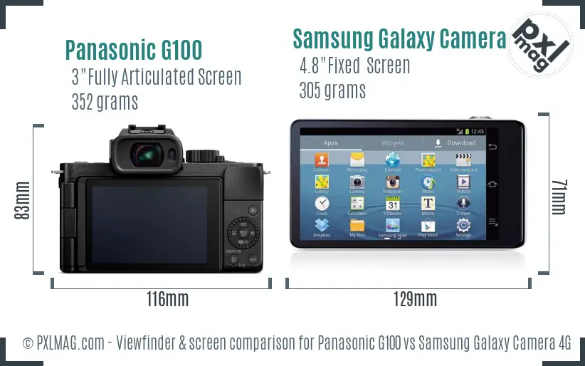 Panasonic G100 vs Samsung Galaxy Camera 4G Screen and Viewfinder comparison Panasonic G100 vs Samsung Galaxy Camera 4G Screen and Viewfinder comparison