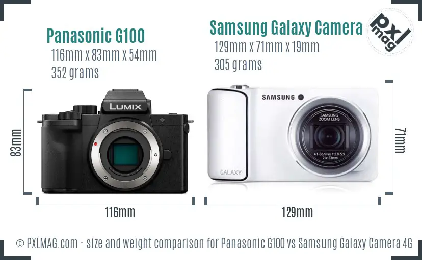 Panasonic G100 vs Samsung Galaxy Camera 4G size comparison Panasonic G100 vs Samsung Galaxy Camera 4G size comparison