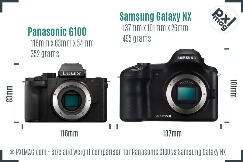 Panasonic G100 vs Samsung Galaxy NX size comparison