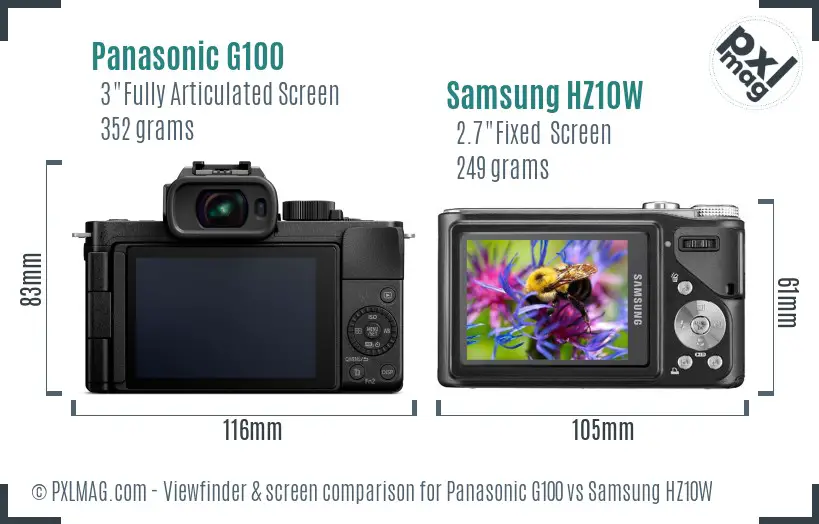 Panasonic G100 vs Samsung HZ10W Screen and Viewfinder comparison