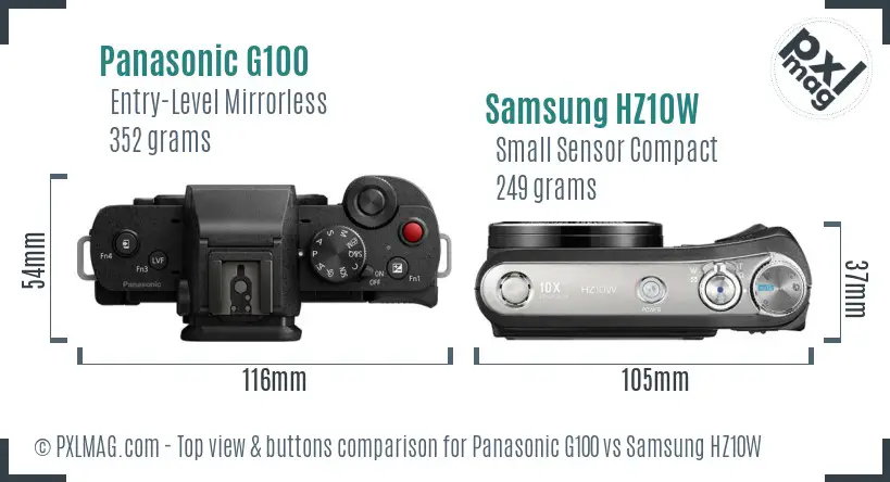 Panasonic G100 vs Samsung HZ10W top view buttons comparison