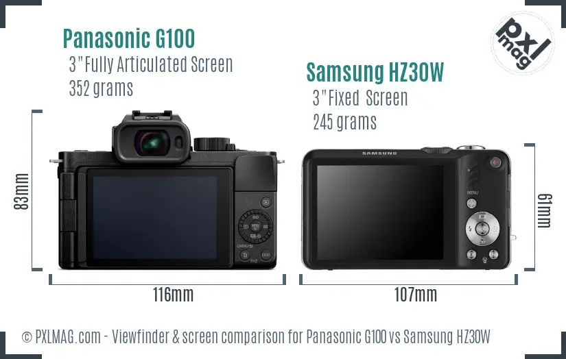 Panasonic G100 vs Samsung HZ30W Screen and Viewfinder comparison