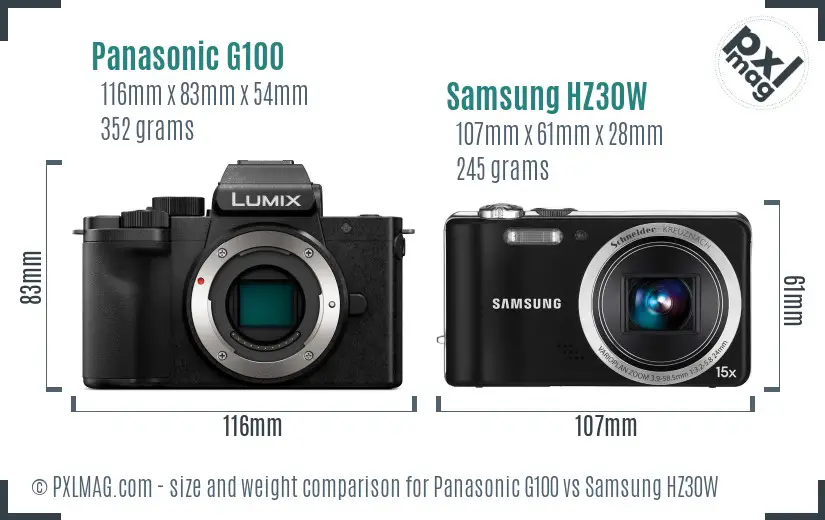 Panasonic G100 vs Samsung HZ30W size comparison Panasonic G100 vs Samsung HZ30W size comparison
