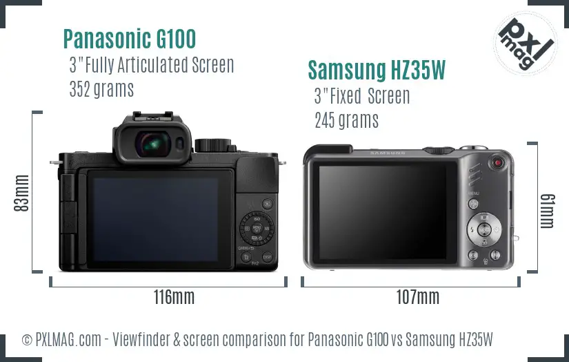 Panasonic G100 vs Samsung HZ35W Screen and Viewfinder comparison