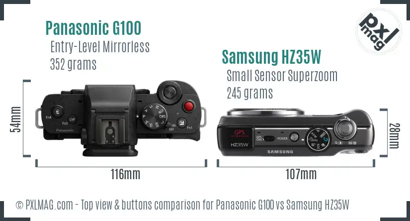 Panasonic G100 vs Samsung HZ35W top view buttons comparison