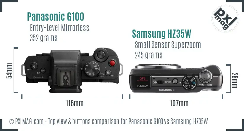 Panasonic G100 vs Samsung HZ35W top view buttons comparison Panasonic G100 vs Samsung HZ35W top view buttons comparison