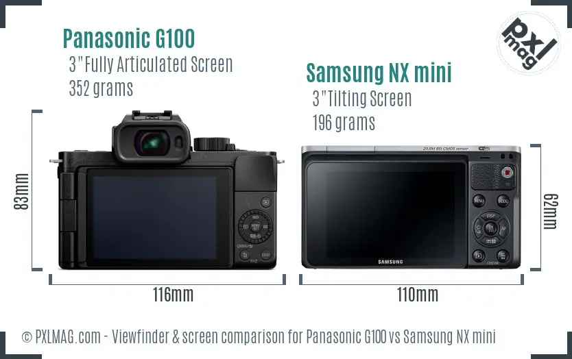 Panasonic G100 vs Samsung NX mini Screen and Viewfinder comparison