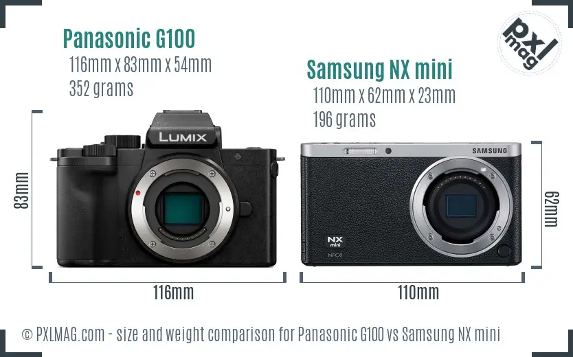 Panasonic G100 vs Samsung NX mini size comparison