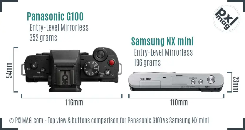 Panasonic G100 vs Samsung NX mini top view buttons comparison