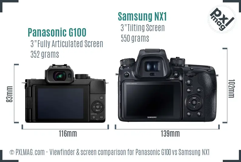 Panasonic G100 vs Samsung NX1 Screen and Viewfinder comparison