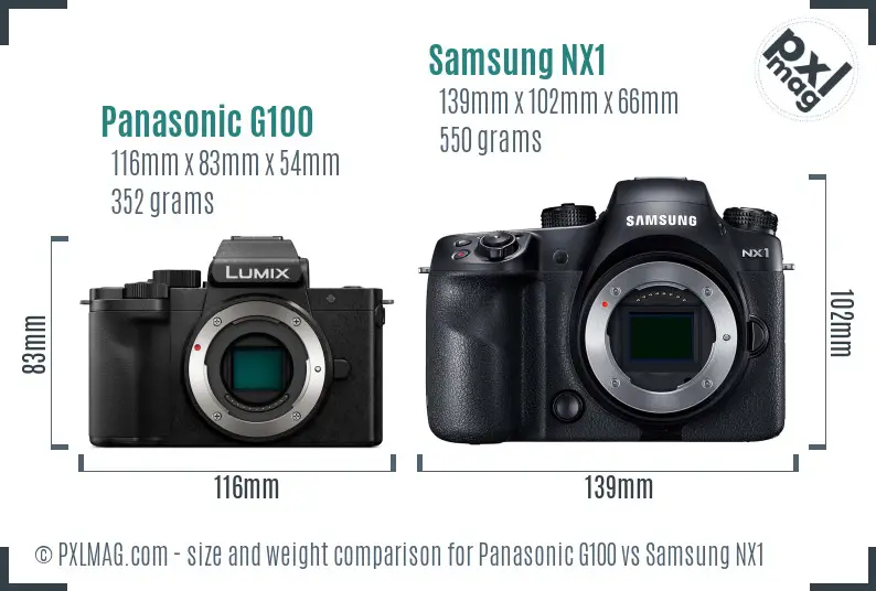 Panasonic G100 vs Samsung NX1 size comparison