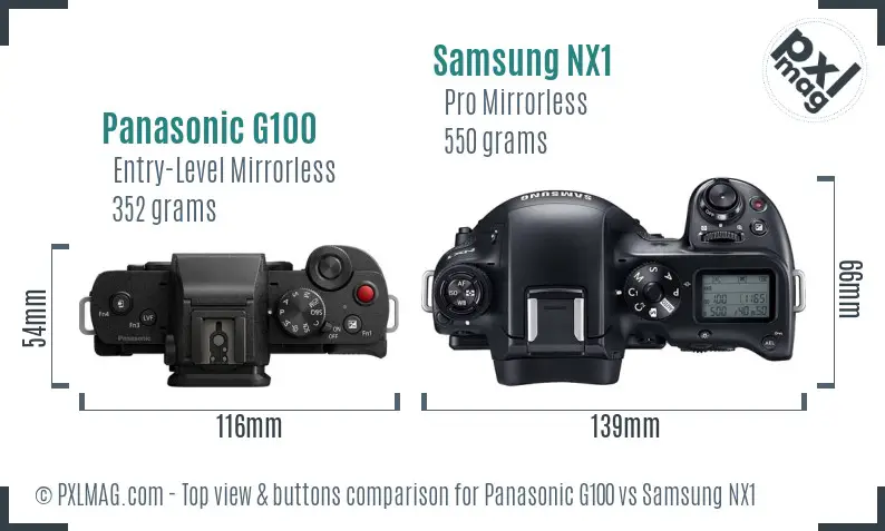 Panasonic G100 vs Samsung NX1 top view buttons comparison