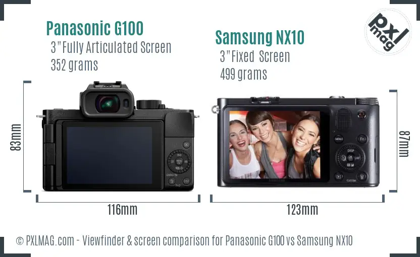 Panasonic G100 vs Samsung NX10 Screen and Viewfinder comparison