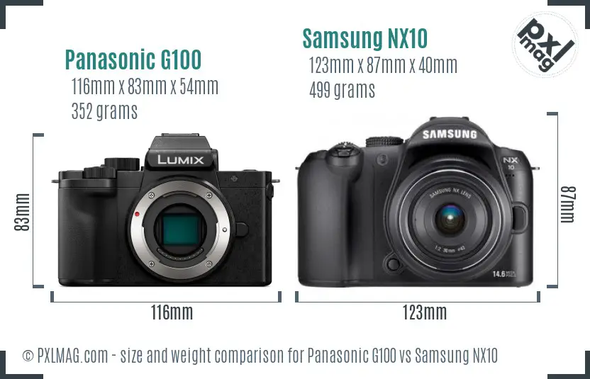 Panasonic G100 vs Samsung NX10 size comparison