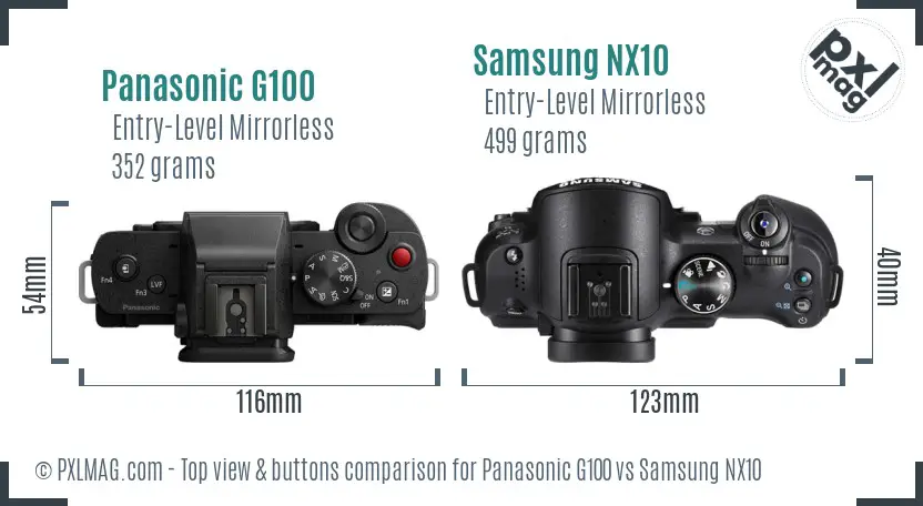 Panasonic G100 vs Samsung NX10 top view buttons comparison