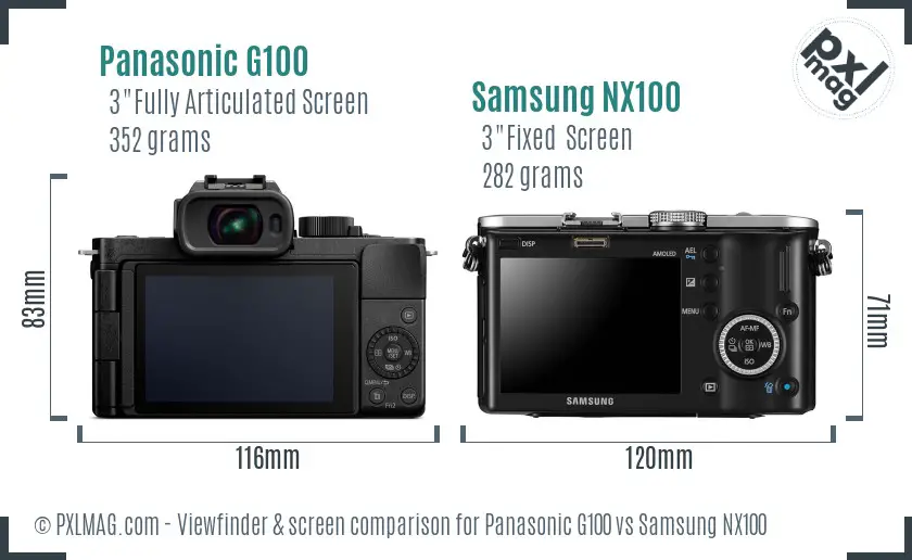 Panasonic G100 vs Samsung NX100 Screen and Viewfinder comparison