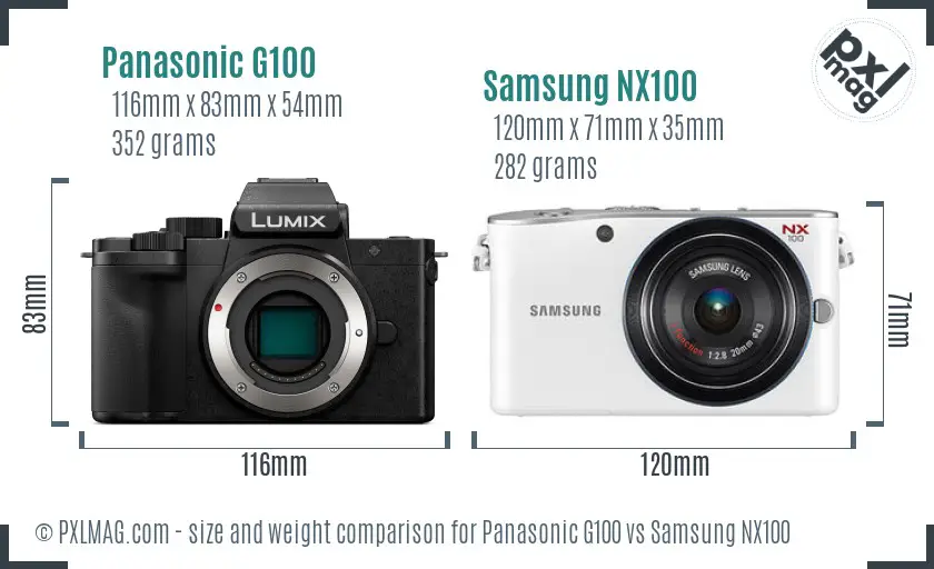 Panasonic G100 vs Samsung NX100 size comparison