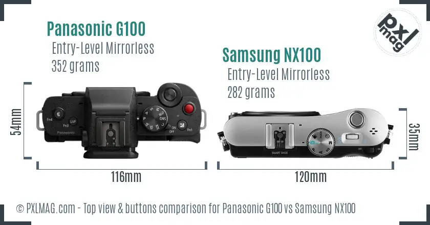 Panasonic G100 vs Samsung NX100 top view buttons comparison