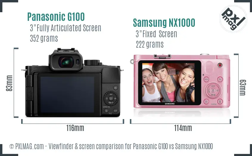Panasonic G100 vs Samsung NX1000 Screen and Viewfinder comparison