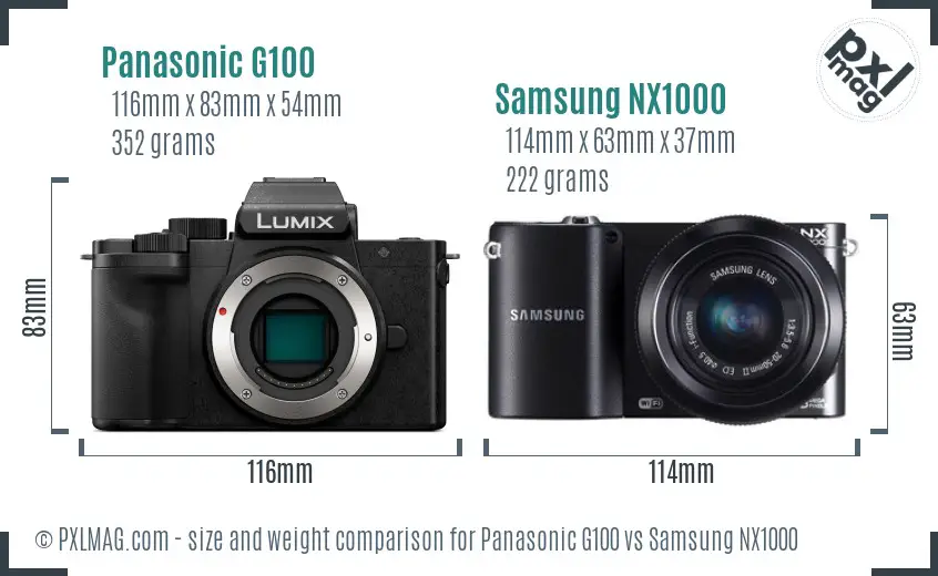 Panasonic G100 vs Samsung NX1000 size comparison